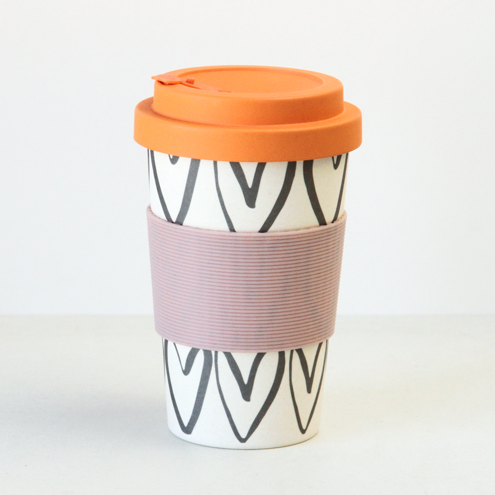 Outline Hearts Print Bamboo Coffee Cup By Caroline Gardner